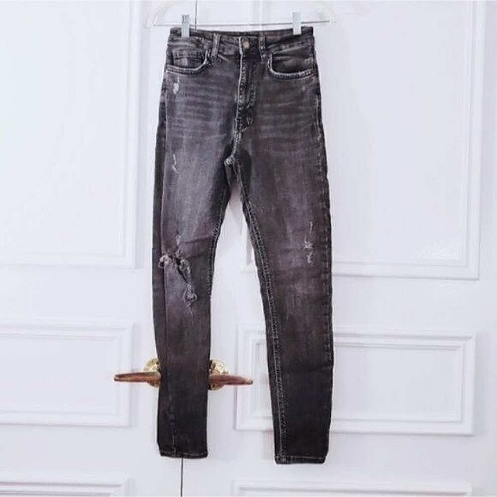 Rare Zara Trafaluc Vintage Retro High Rise Charcoal Wash Distressed Skinny Jeans